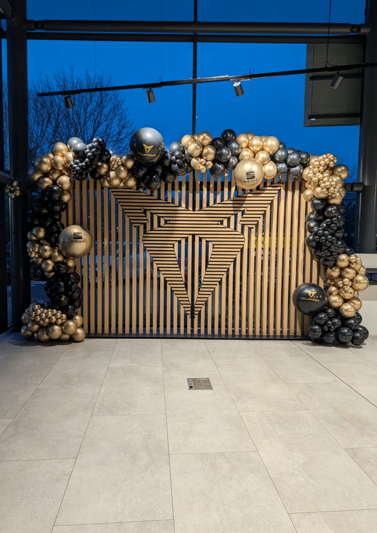 Corporate balloon arch display for Cupra showroom event by Balloonz UK